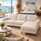 Cream corduroy sofa and queen bed set