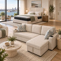 Compact practical sofabed and queen bed set