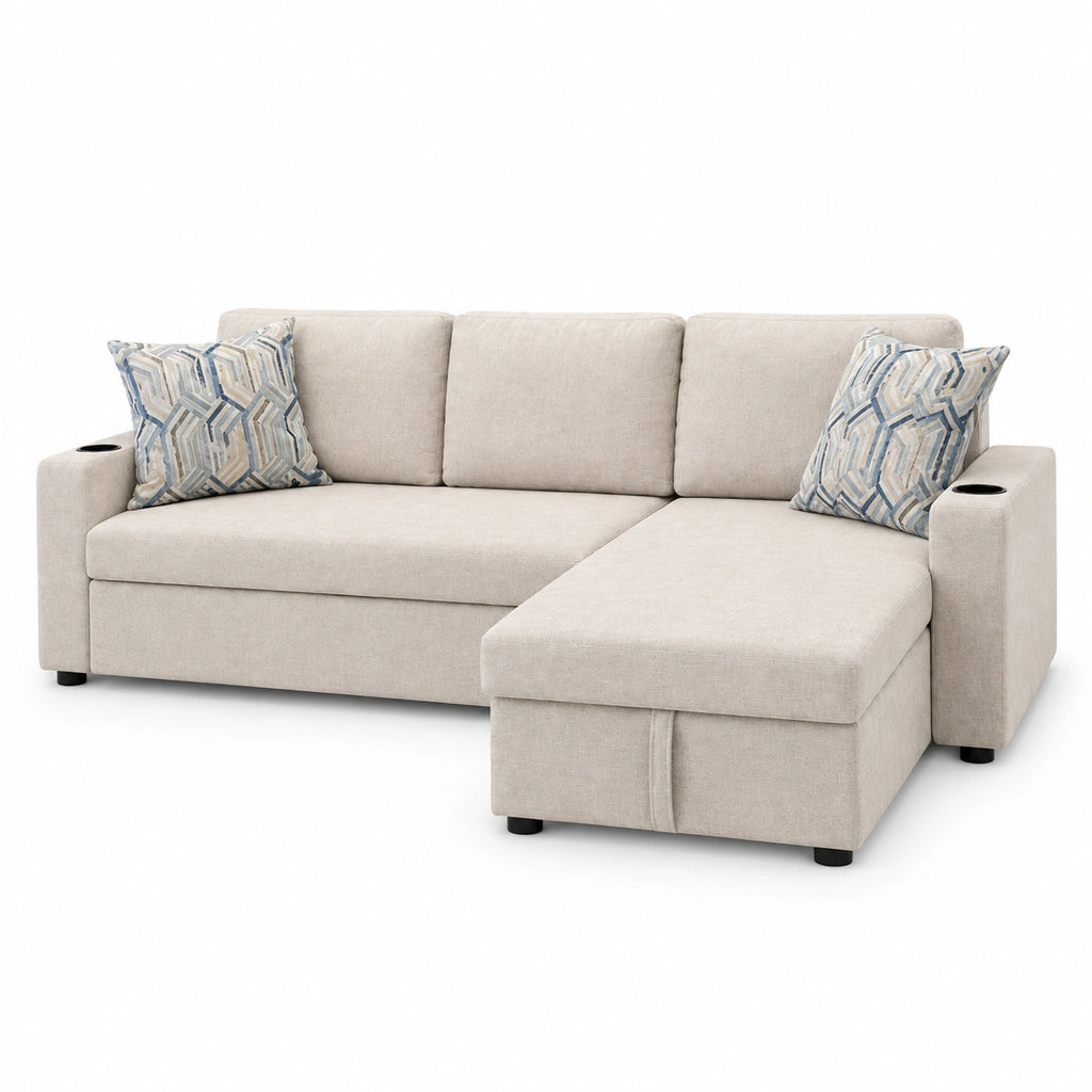 Compact practical sofabed and queen bed set
