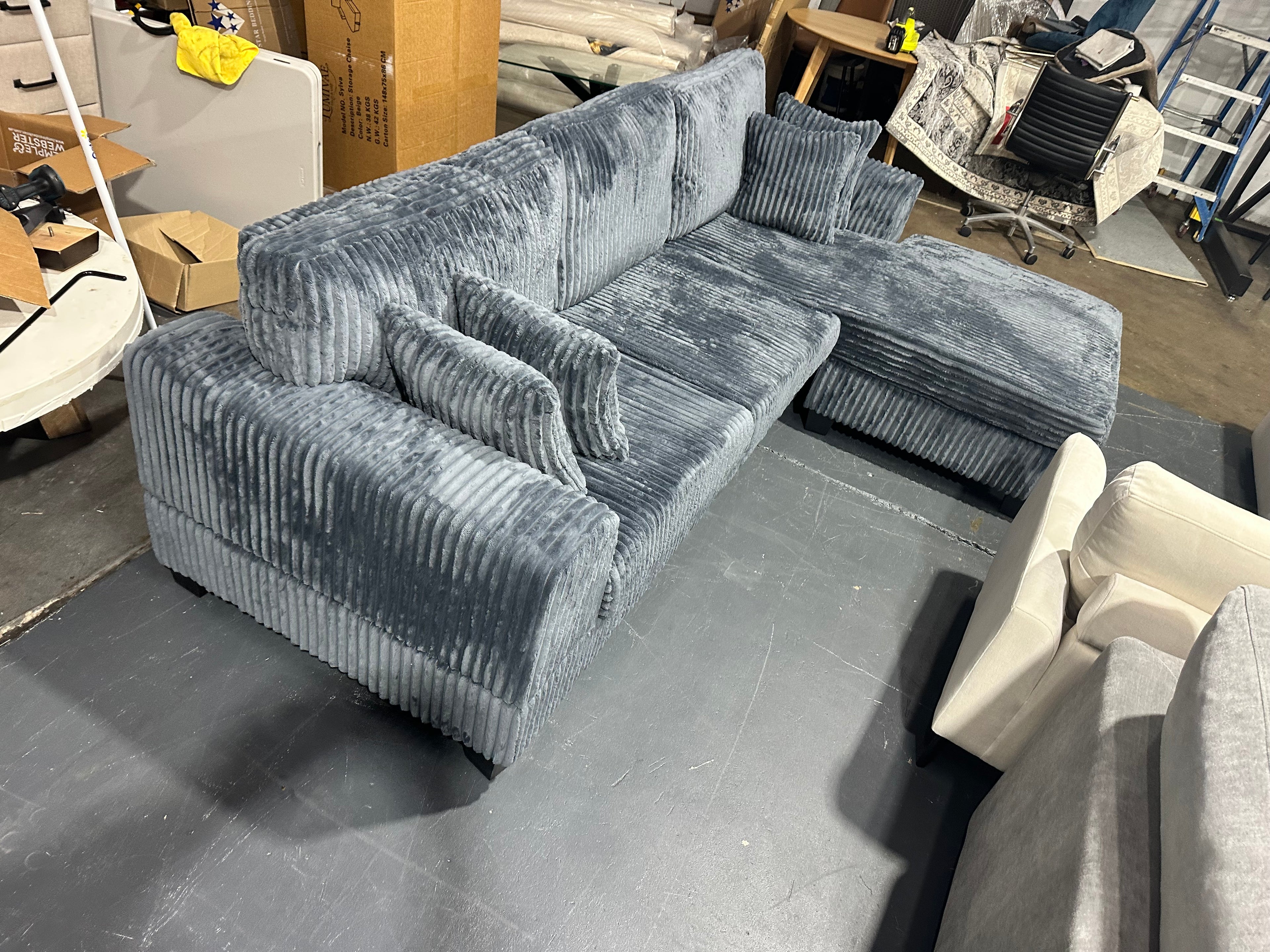 Noosa Reversible chaise corduroy L shape sofa. Removable and washable covers