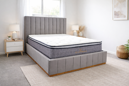 Dark grey corduroy sofa and queen bed set