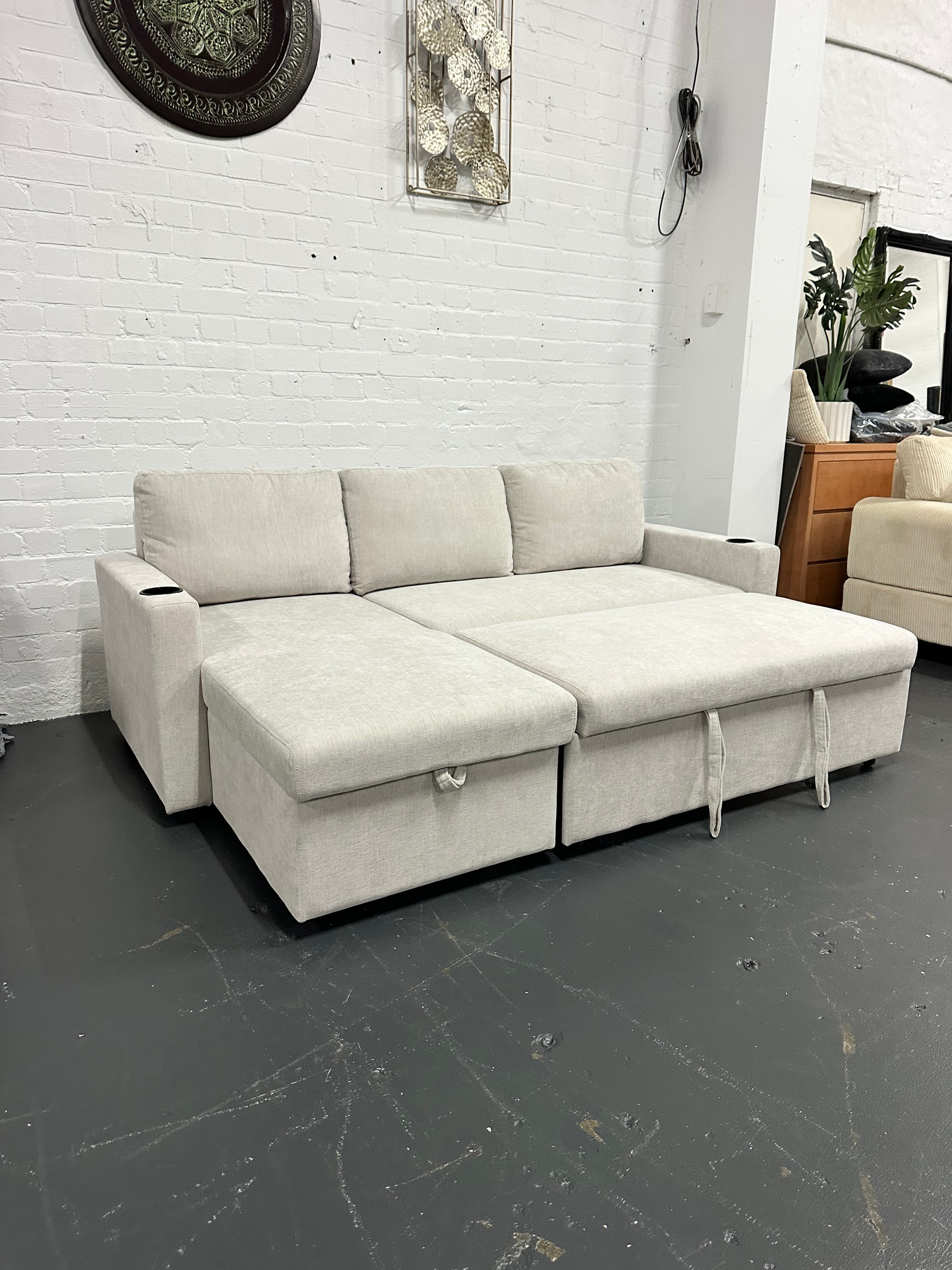 Lisa Sofa Bed with Storage (Very light grey/ Cream)