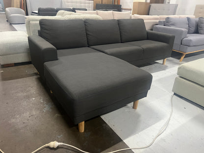 Great quality dark grey L shape sofa. Compact size perfect for city apartments