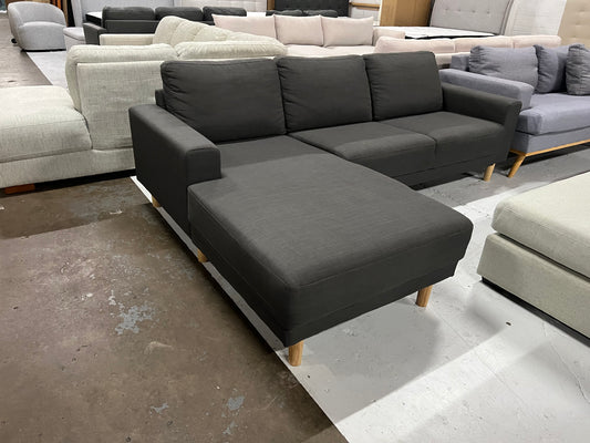 Great quality dark grey L shape sofa. Compact size perfect for city apartments