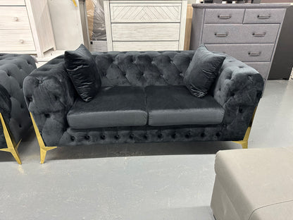 🔥Black velvet Chesterfield style sofa set with golden color legs. Special deal. Delivery and installation within Sydney metro included🔥