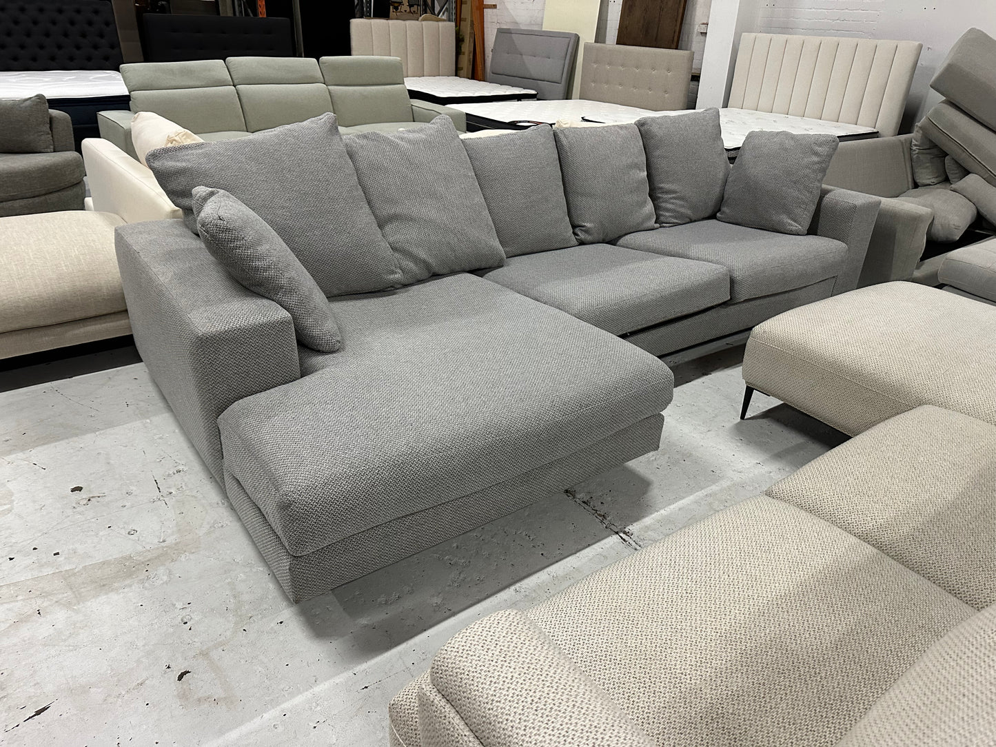 Domayne Furnitue  L-Shape Chaise Sofa – Beautiful light grey  color  | Professionally Cleaned