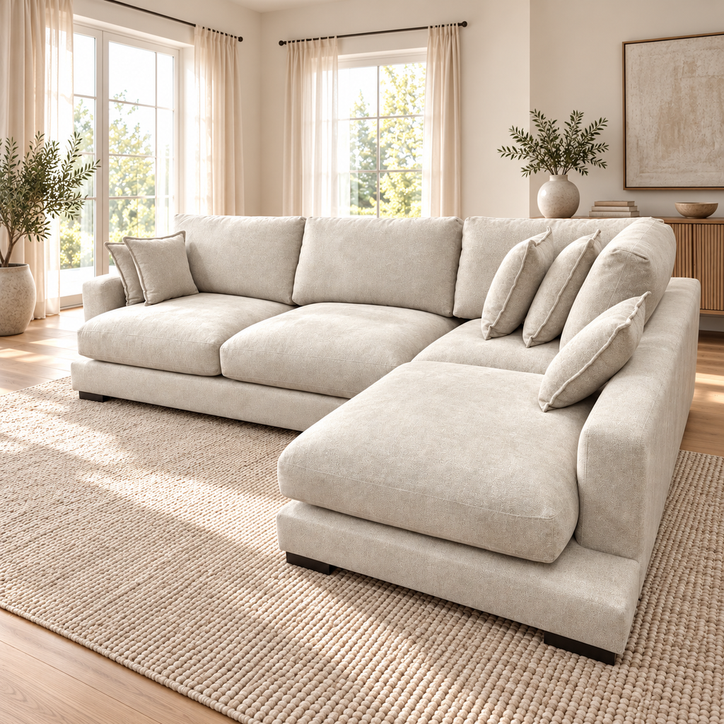L-Shape Chaise Sofa with Pocket Spring, Foam & Feather Cushions
