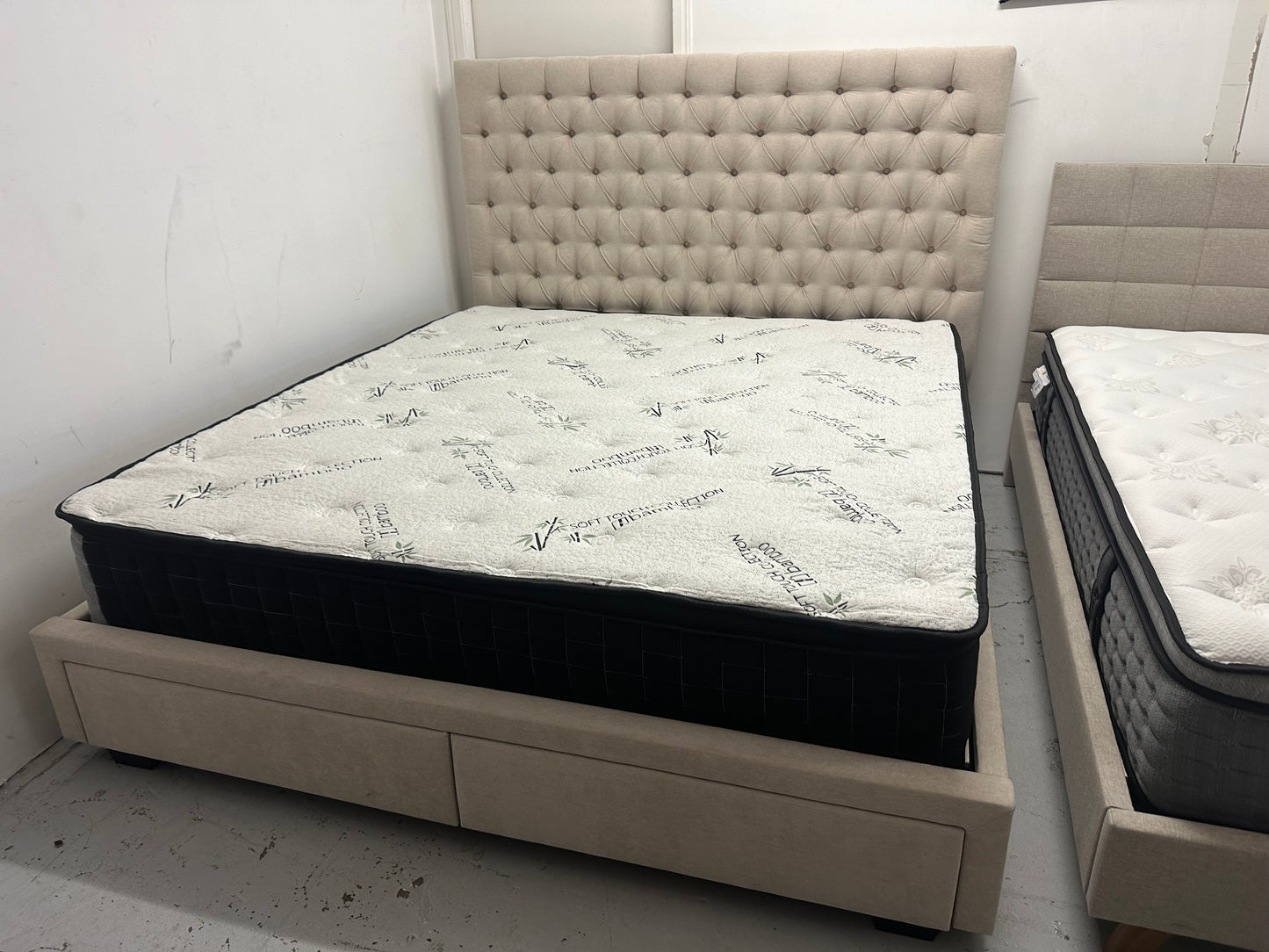 Strong and stylish king bed frame and mattress set. Delivery and installation available