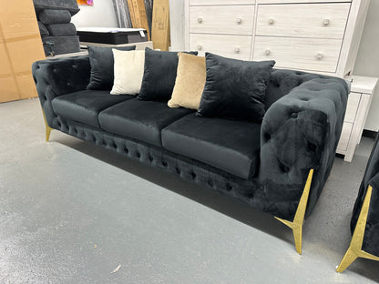 🔥Black velvet Chesterfield style sofa set with golden color legs. Special deal. Delivery and installation within Sydney metro included🔥