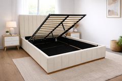 Solid Queen Bed Frame with gaslift storage