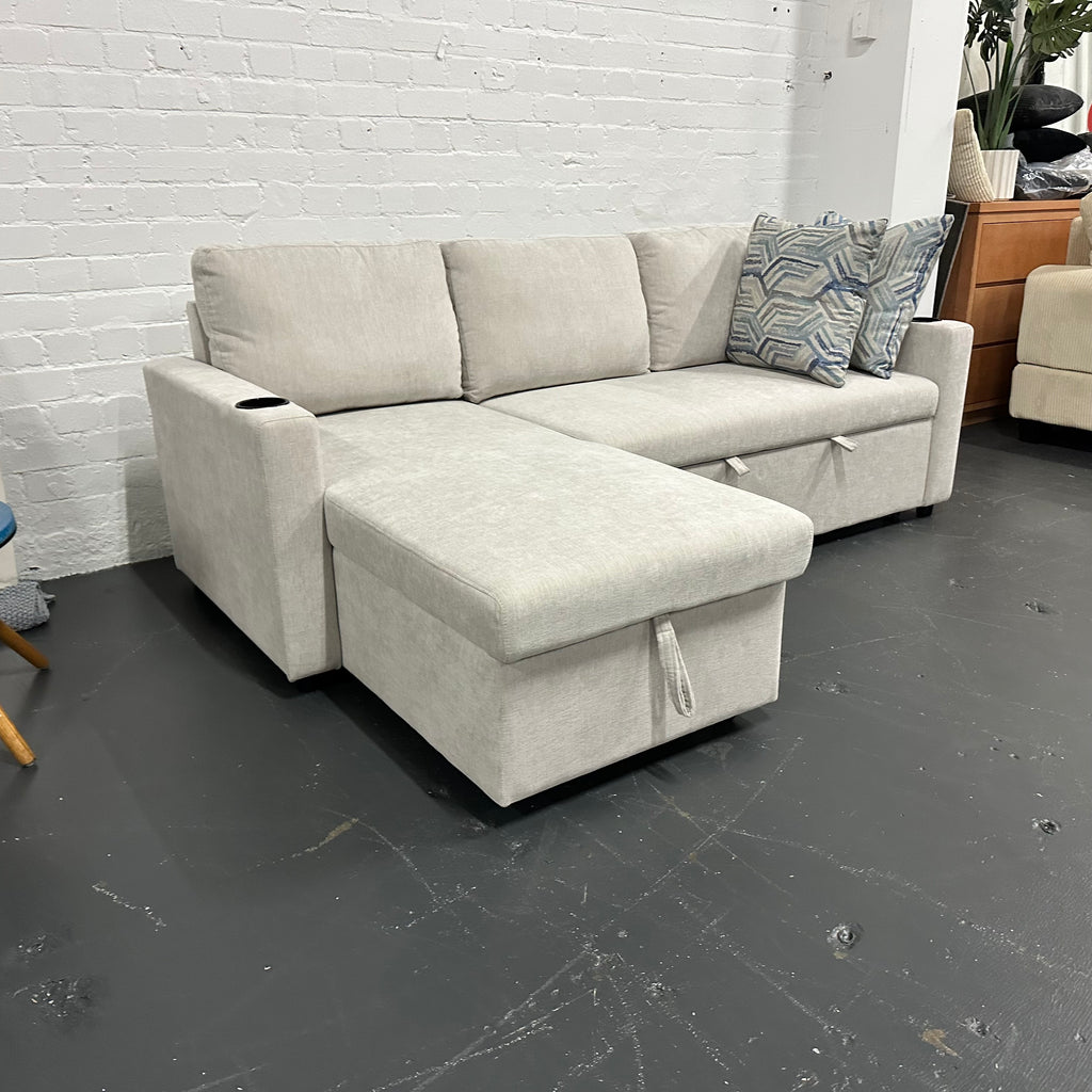 Lisa Sofa Bed with Storage (Very light grey/ Cream)