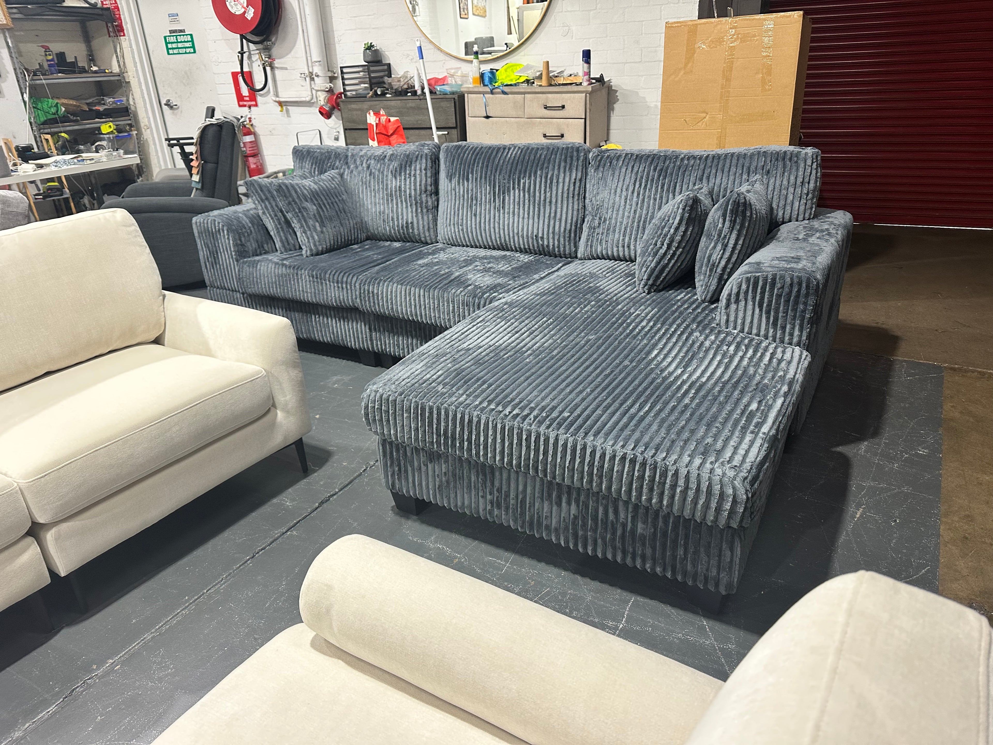 Noosa Reversible chaise corduroy L shape sofa. Removable and washable covers