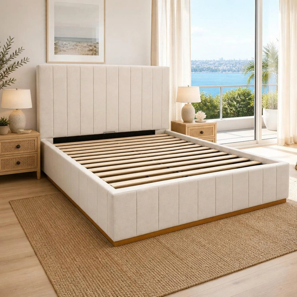 Solid Queen Bed Frame with gaslift storage