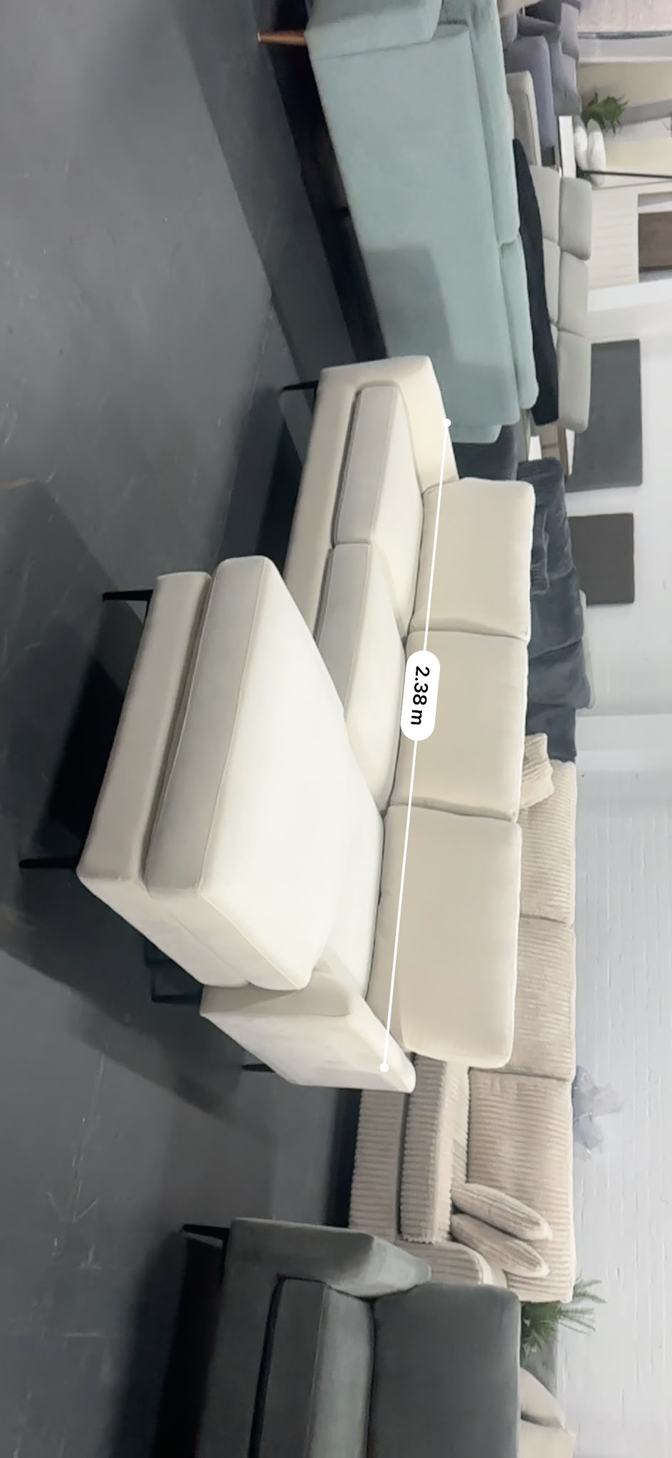 Dark grey corduroy sofa and queen bed set