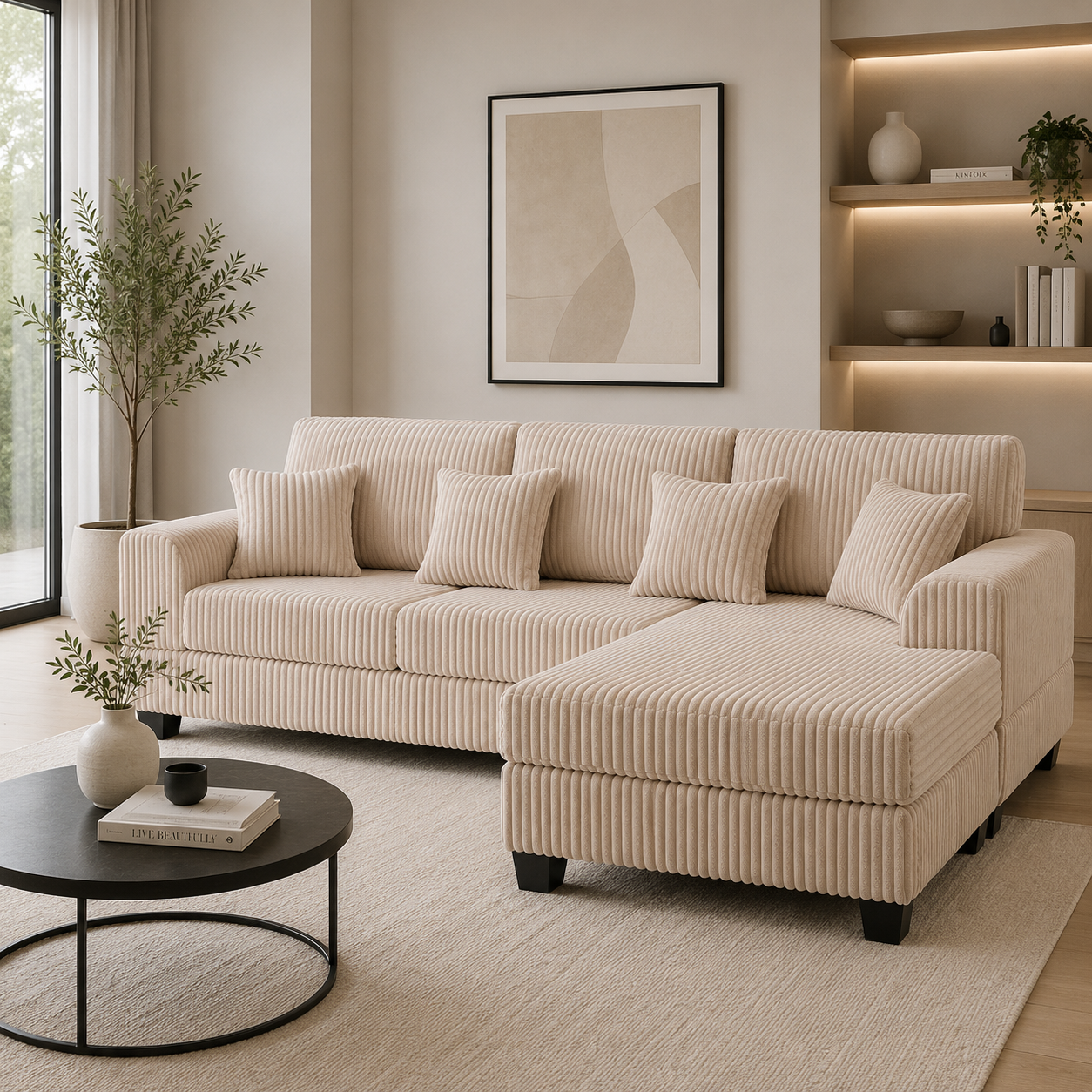 Noosa Reversible chaise corduroy sofa. Removable and washable covers
