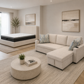 Compact practical sofabed and queen bed set