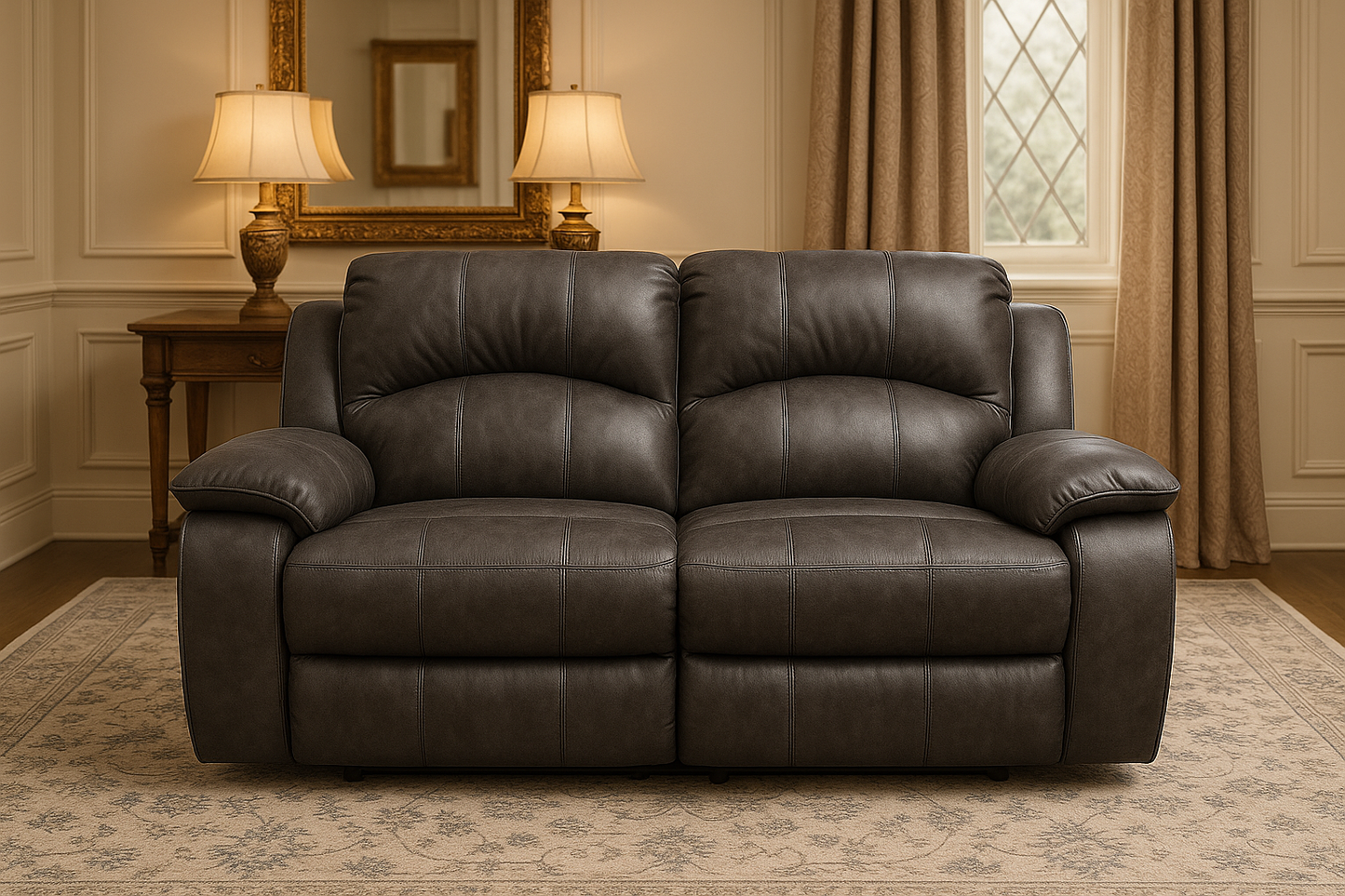 Boston Recliner Sofa Set – 3-Seater & 2-Seater in Charcoal Grey Leather-Look Fabric