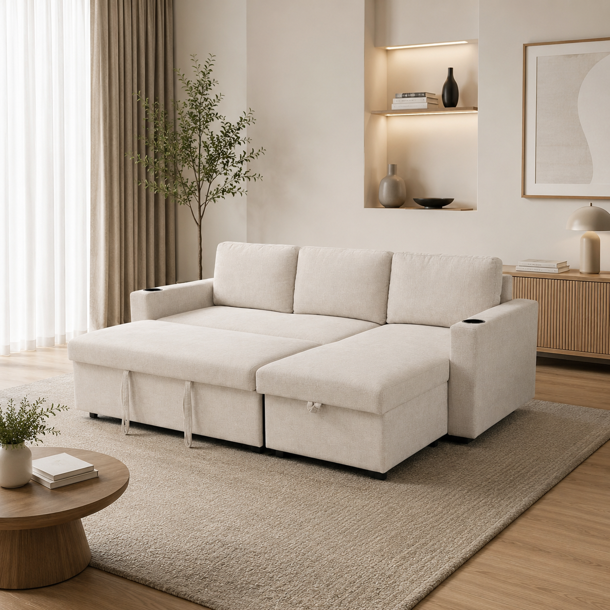 Lisa Sofa Bed with Storage (Very light grey/ Cream)