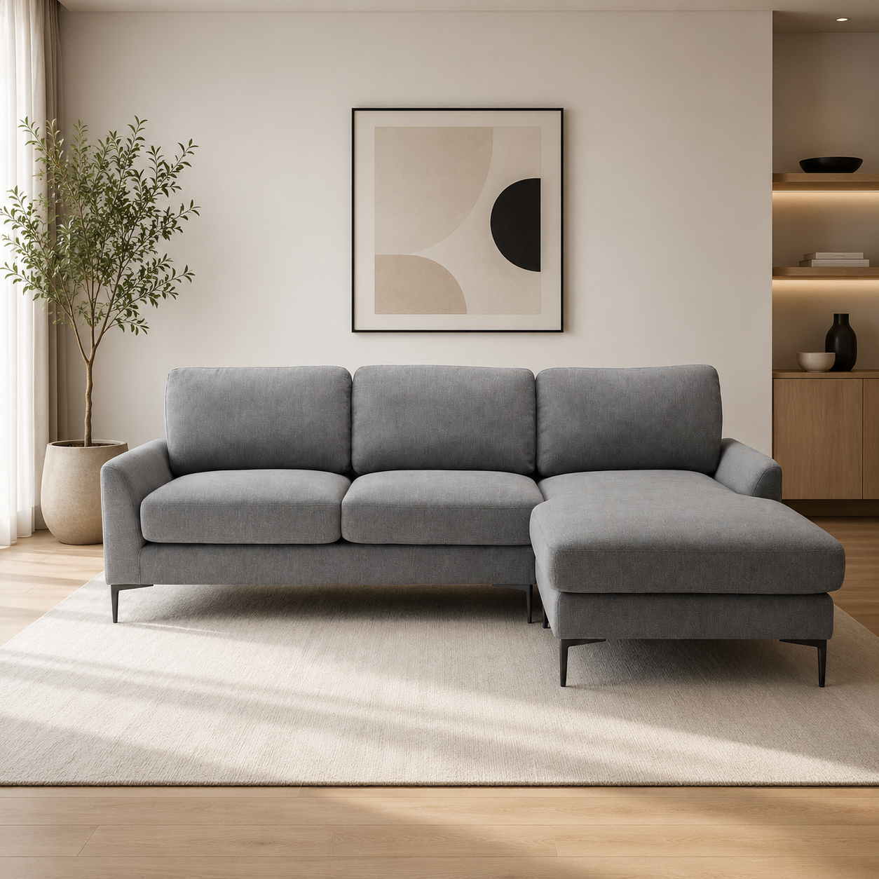 ✨ Modern L-Shape Sofa with Reversible Chaise – grey Fabric