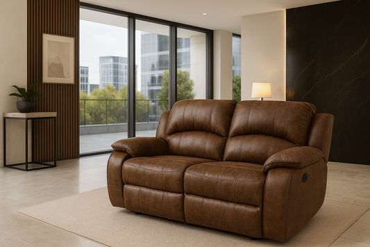 Aston Brown Techno-Fabric Manual Recliner Sofa – 2 Seater