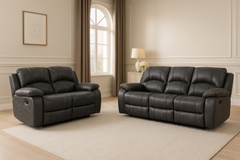 Boston Recliner Sofa Set – 3-Seater & 2-Seater in Charcoal Grey Leather-Look Fabric