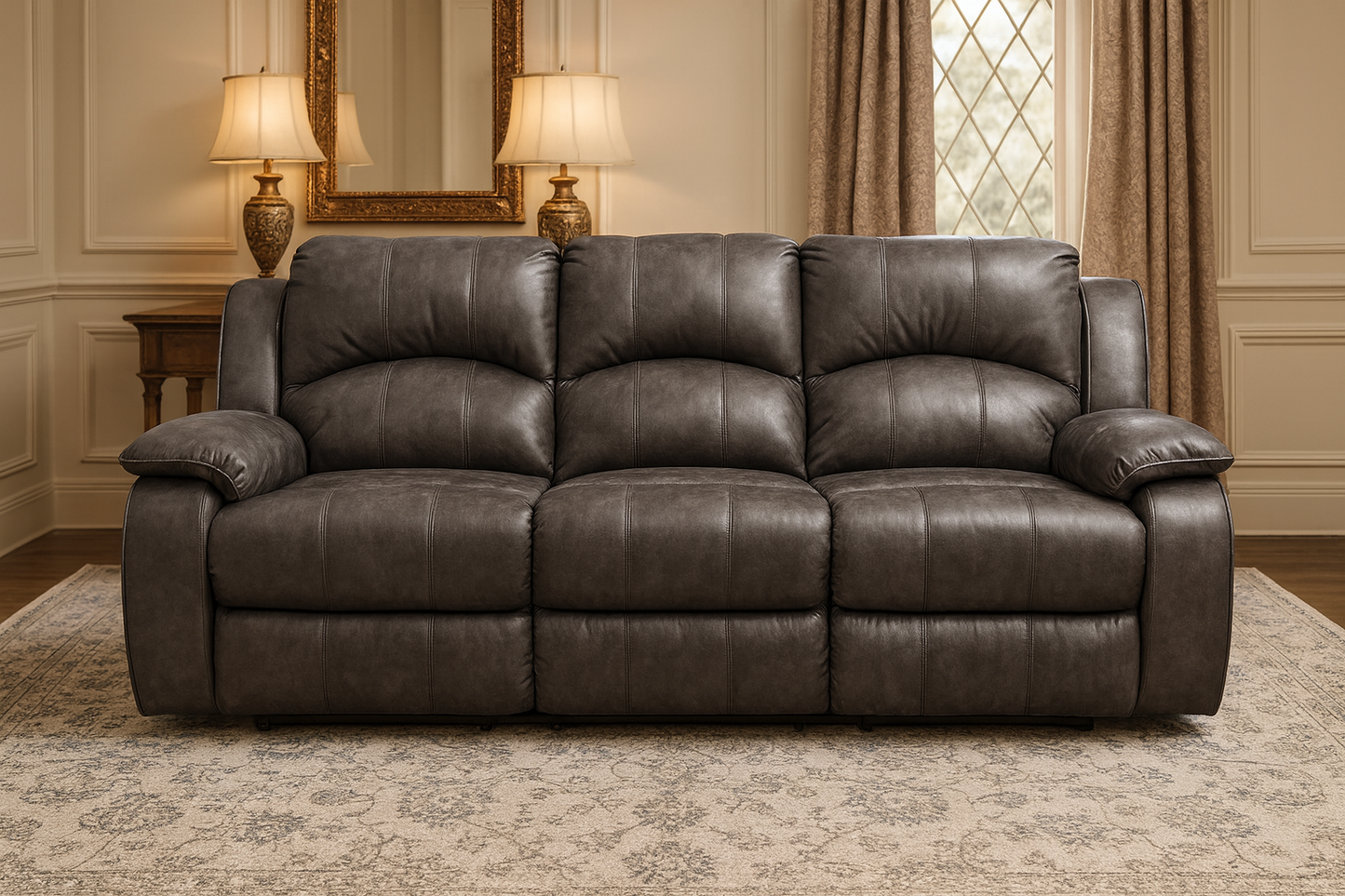 Boston Recliner Sofa Set – 3-Seater & 2-Seater in Charcoal Grey Leather-Look Fabric