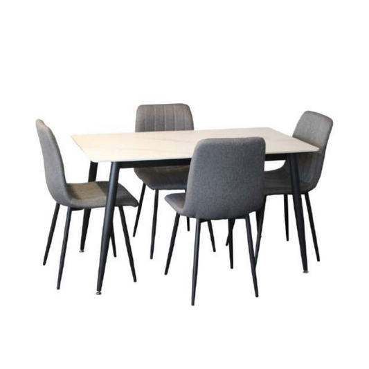 Vito 5 Pcs 130 x 70 Dining Set with Theo Chair Grey Fabric or Black PU