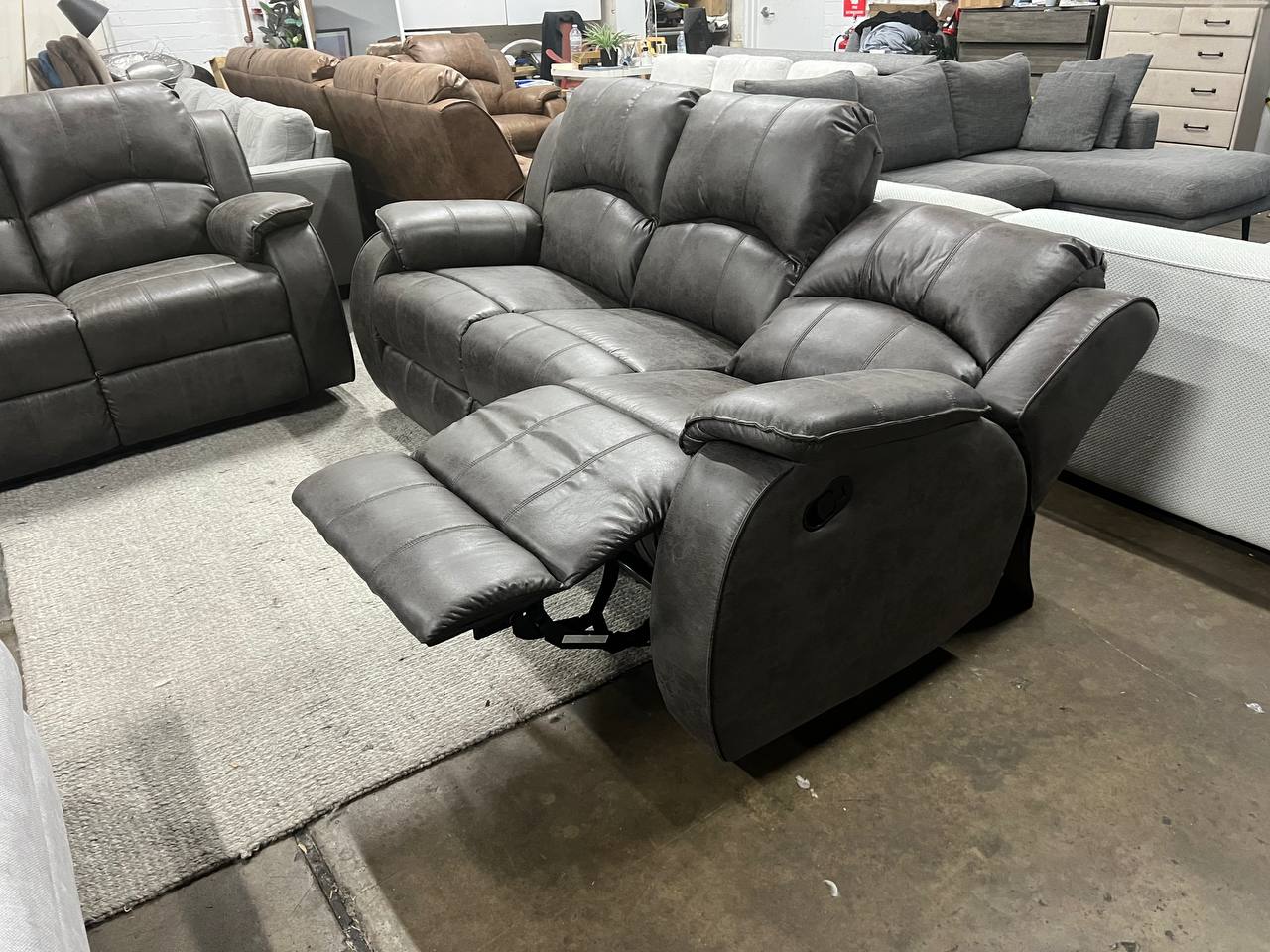 Urban Comfort Duo Set – Wipeable Techno-Fabric Recliner Sofa & Marble Dining Table (4 Chairs)