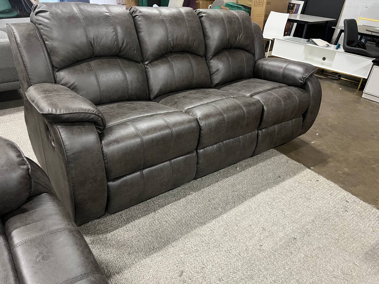 Urban Comfort Duo Set – Wipeable Techno-Fabric Recliner Sofa & Marble Dining Table (4 Chairs)