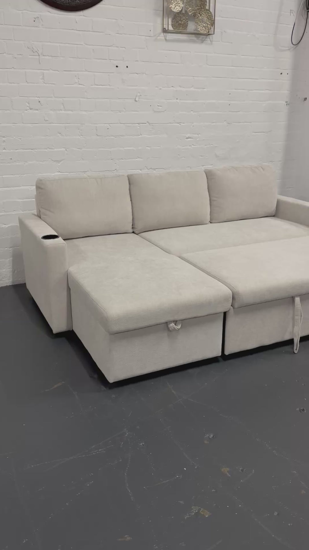 Lisa Sofa Bed with Storage (Very light grey/ Cream)