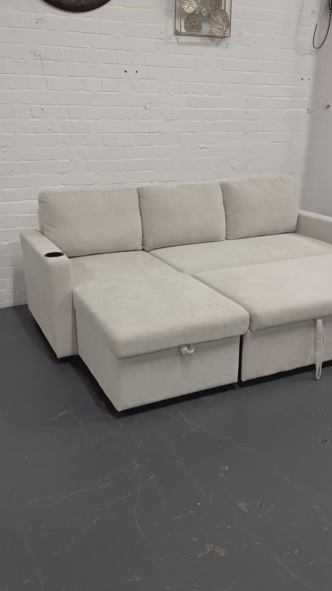 Lisa Sofa Bed with Storage (Very light grey/ Cream)