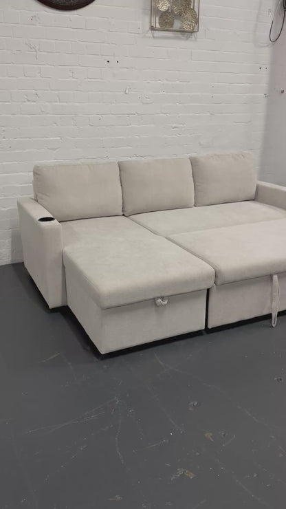Lisa Sofa Bed with Storage (Very light grey/ Cream)