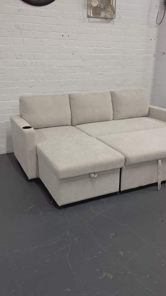 Lisa Sofa Bed with Storage (Very light grey/ Cream)
