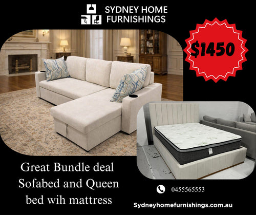 Compact practical sofabed and queen bed set